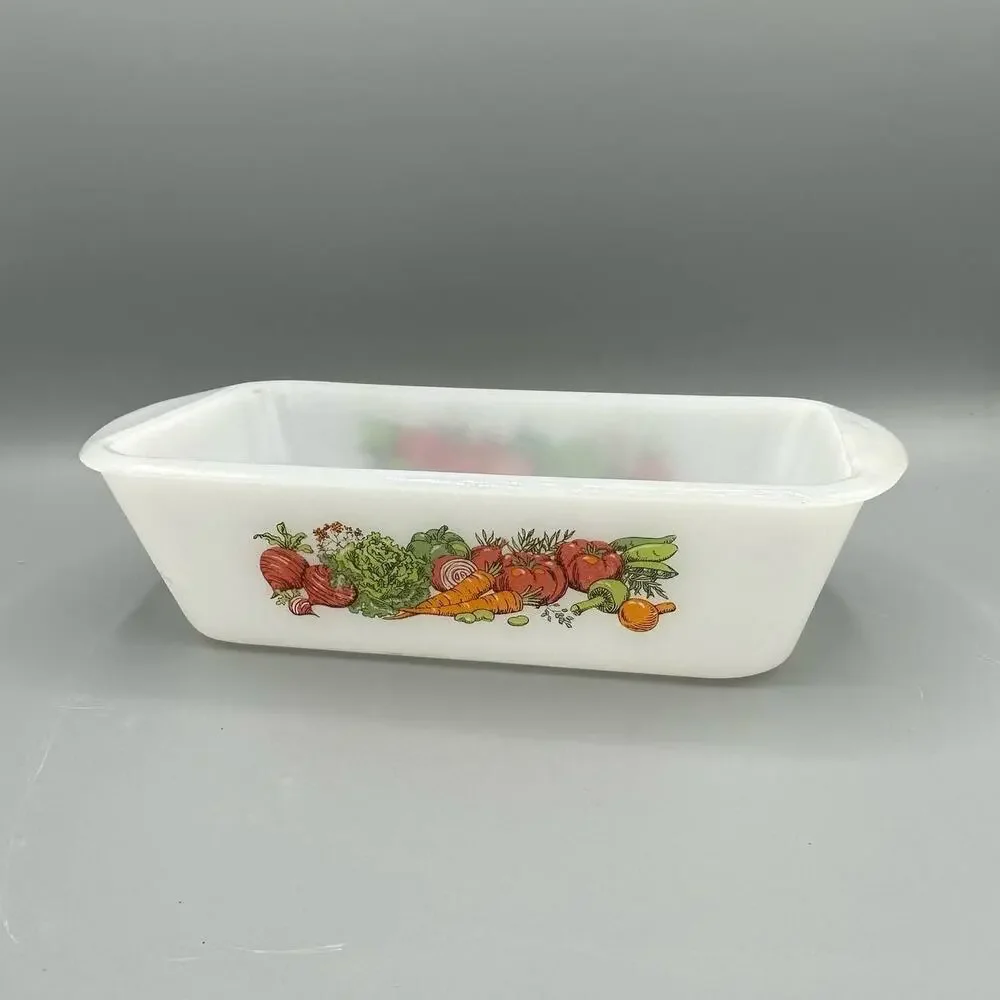 Vintage Glasbake Jeanette Milkglass Garden Vegetable Harvest Loaf Pan